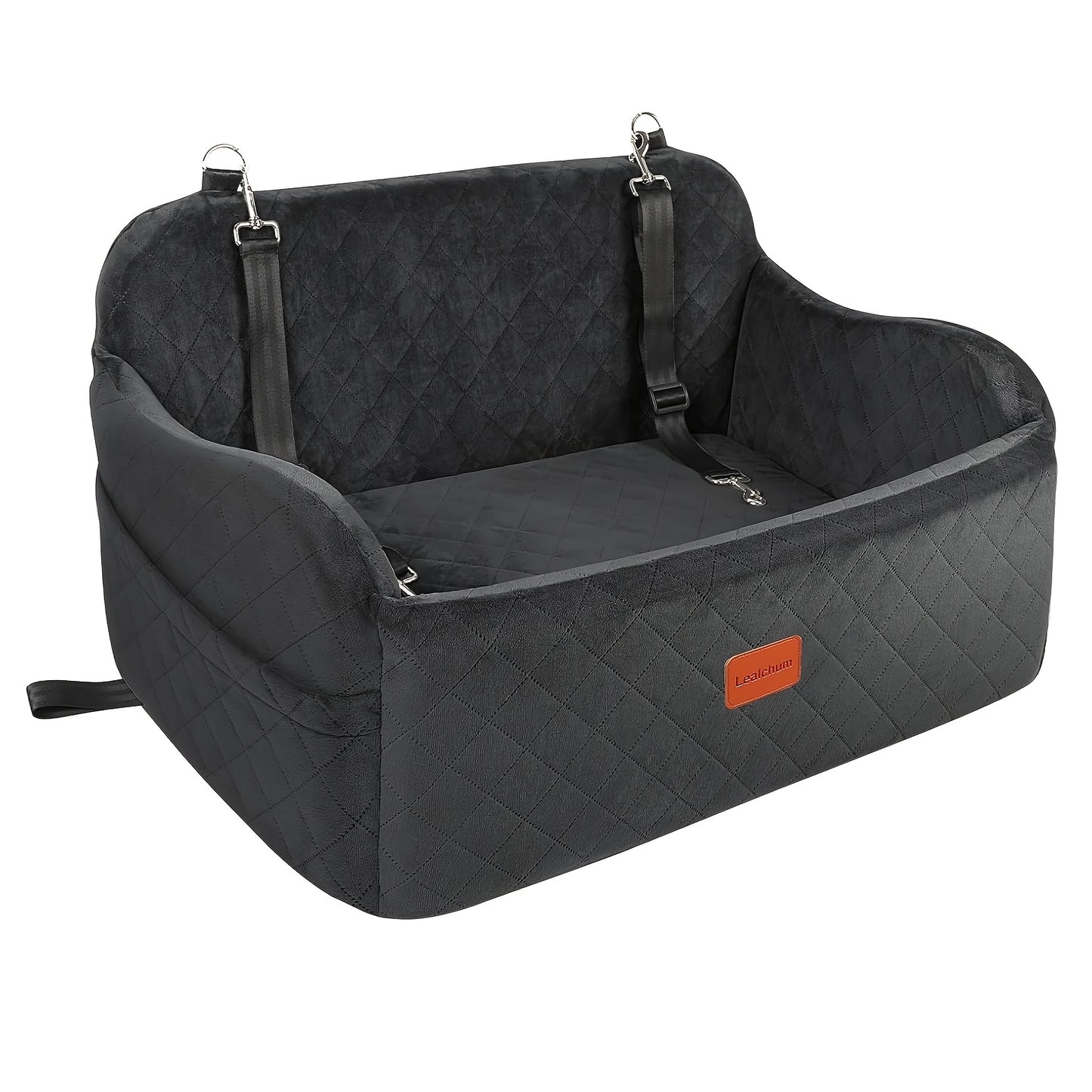 Memory Foam Dog Seat | Comfortable Car Dog Seat for Two Small Dogs or Large Dog up to 55lbs with Side Pockets and 3 Clip-on Safety Leashes, Plush Material, 30in x 19in