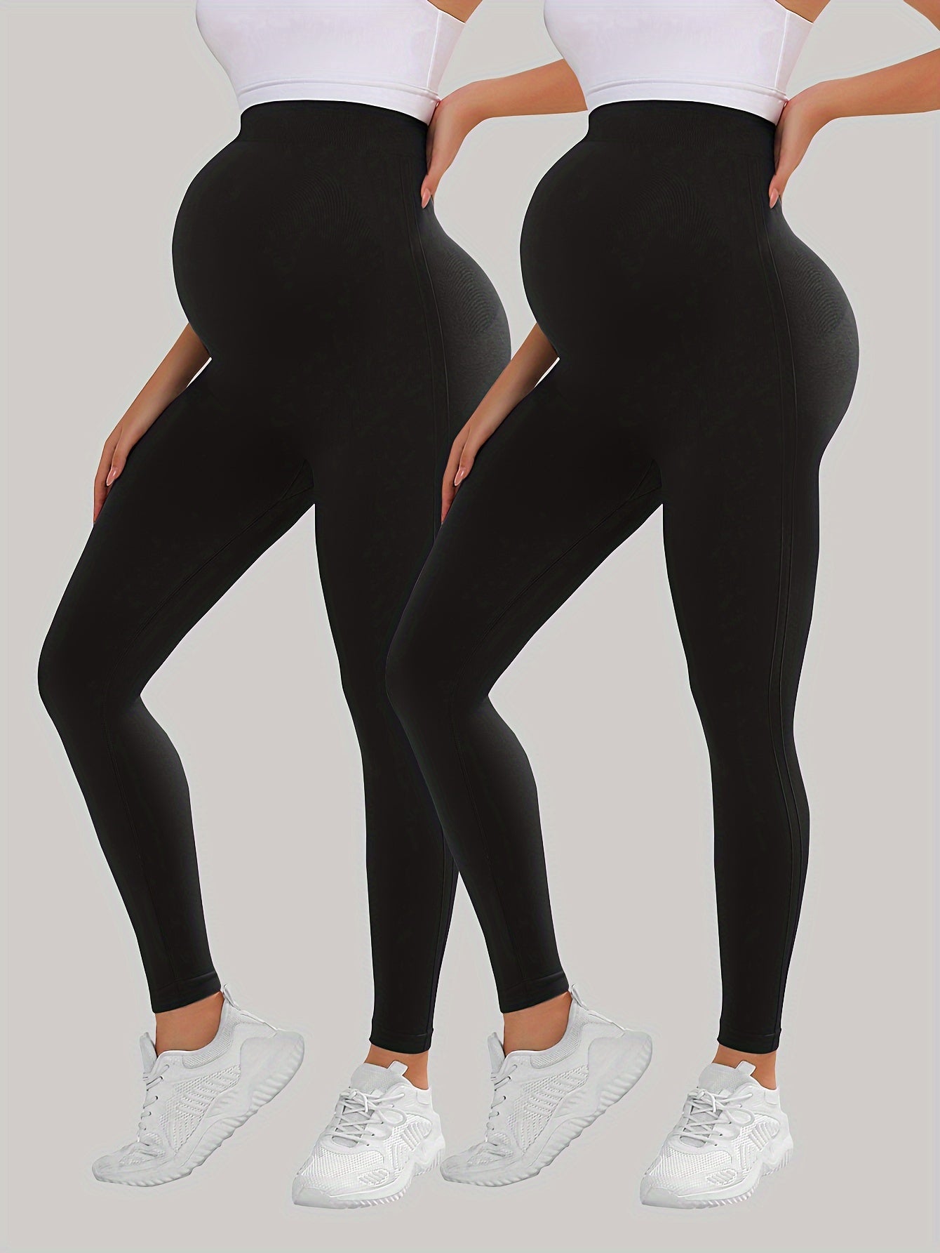 Maternity High Waist Tummy Control Butt Lifting Thigh Slimming & Breathable Softness Leggings -2pcs