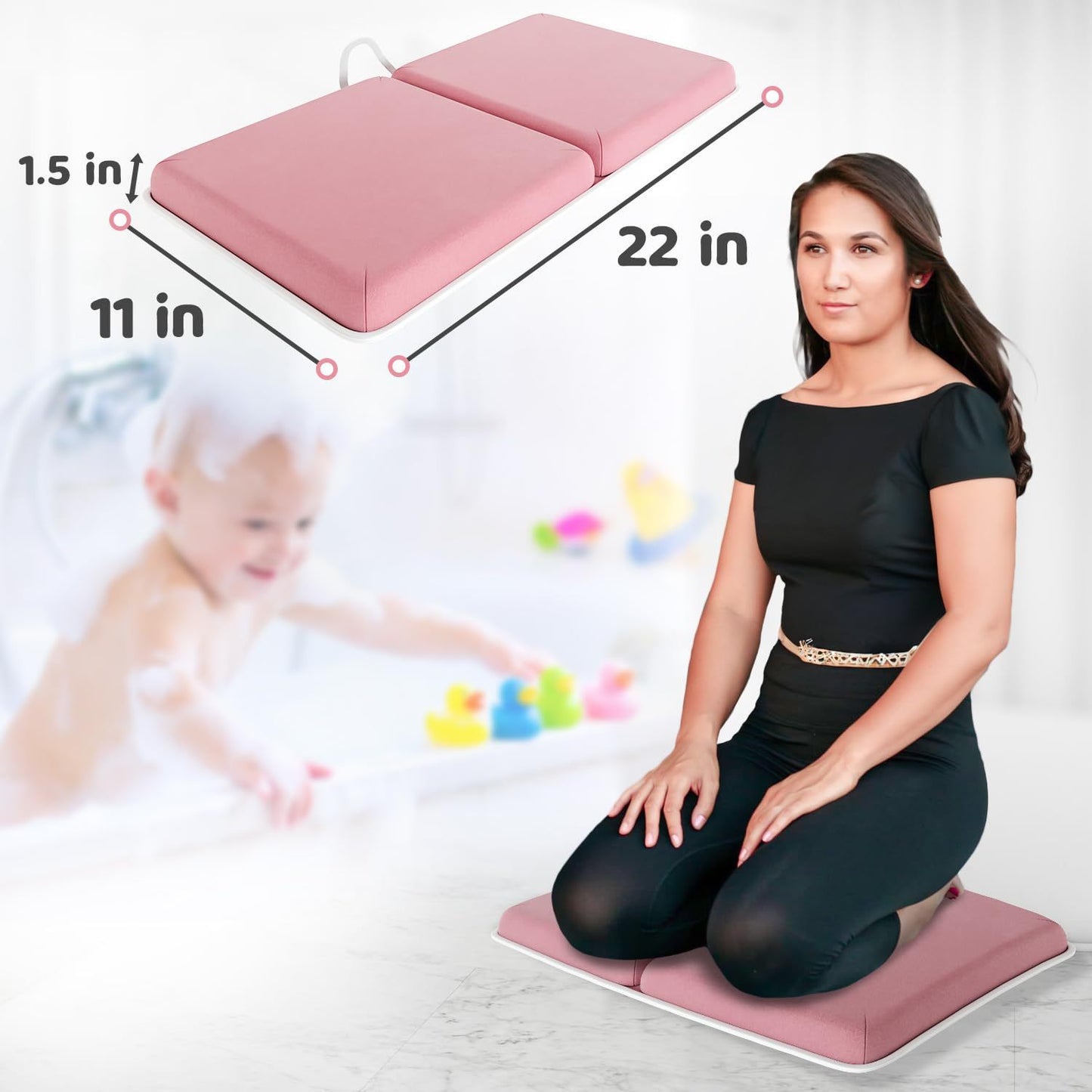 Bath Kneeler and Elbow Kneeling Rest Pad Set for Baby Bathing – Waterproof Soft Memory Foam Mat Organizer Babies & Toddler Bathing Time Toys Sponge