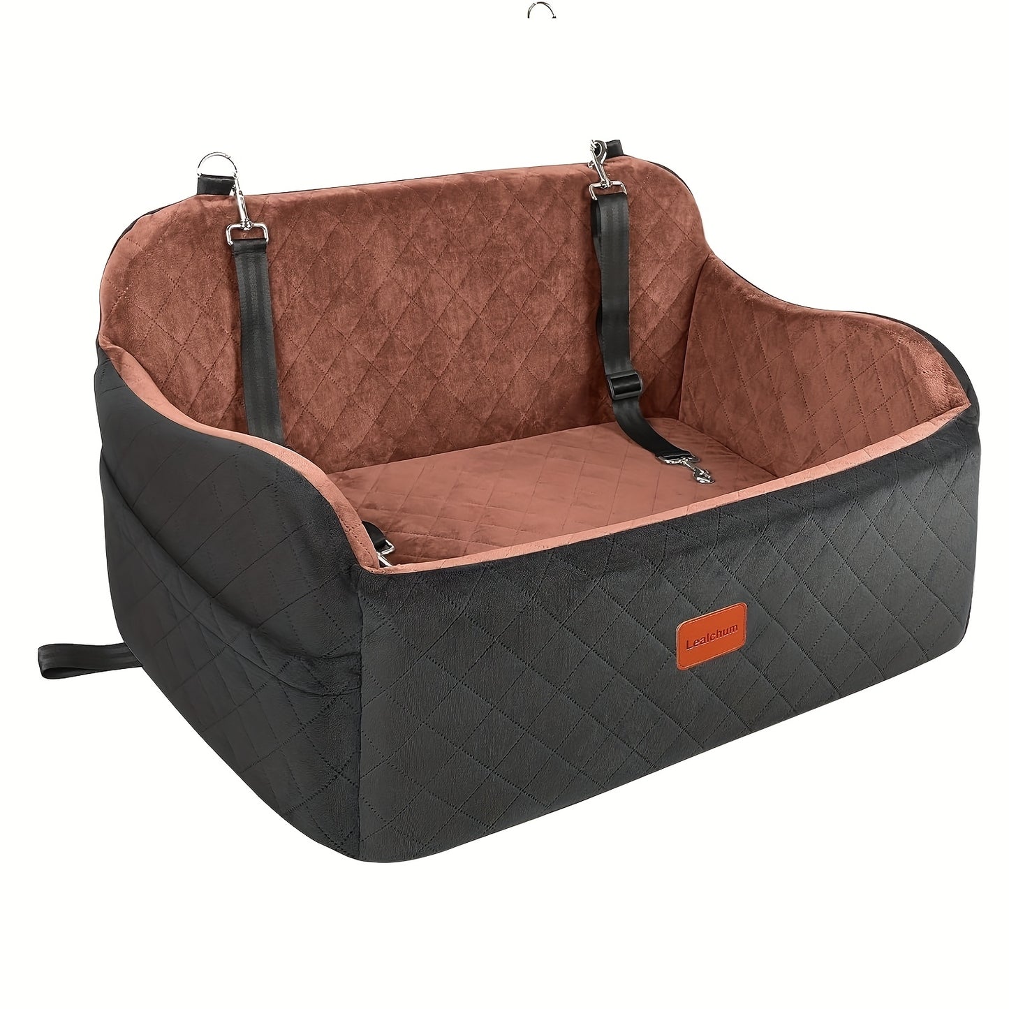 Memory Foam Dog Seat | Comfortable Car Dog Seat for Two Small Dogs or Large Dog up to 55lbs with Side Pockets and 3 Clip-on Safety Leashes, Plush Material, 30in x 19in