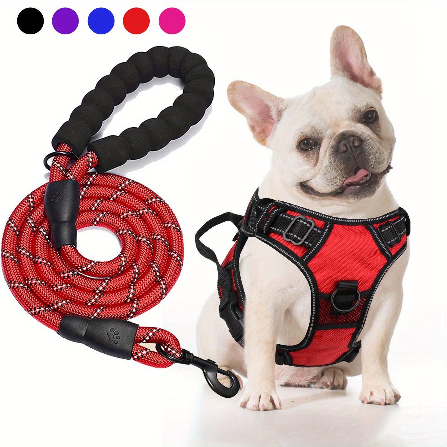 JOYTALE Adjustable Reflective Oxford Dog Harness and Rope Set | Easy Control for Medium to Large Dogs, Includes Free Heavy 5-Foot Dog Rope