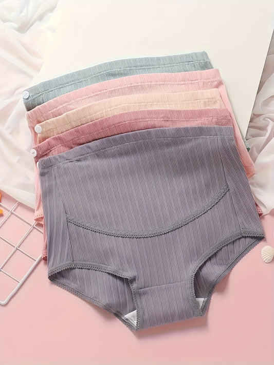 Maternity High Waist Loose Fit with Slight Elasticity Solid Color Undies - 5pcs Set