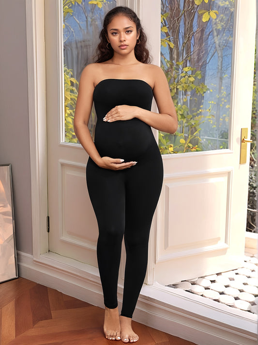 Maternity Bodysuit for Women, Strapless Seamless One-Piece, Stretchy Shapewear Jumpsuit with Under Belly, Elegant Full-Length Wear, Suitable for Prenatal & Postpartum, Machine Washable