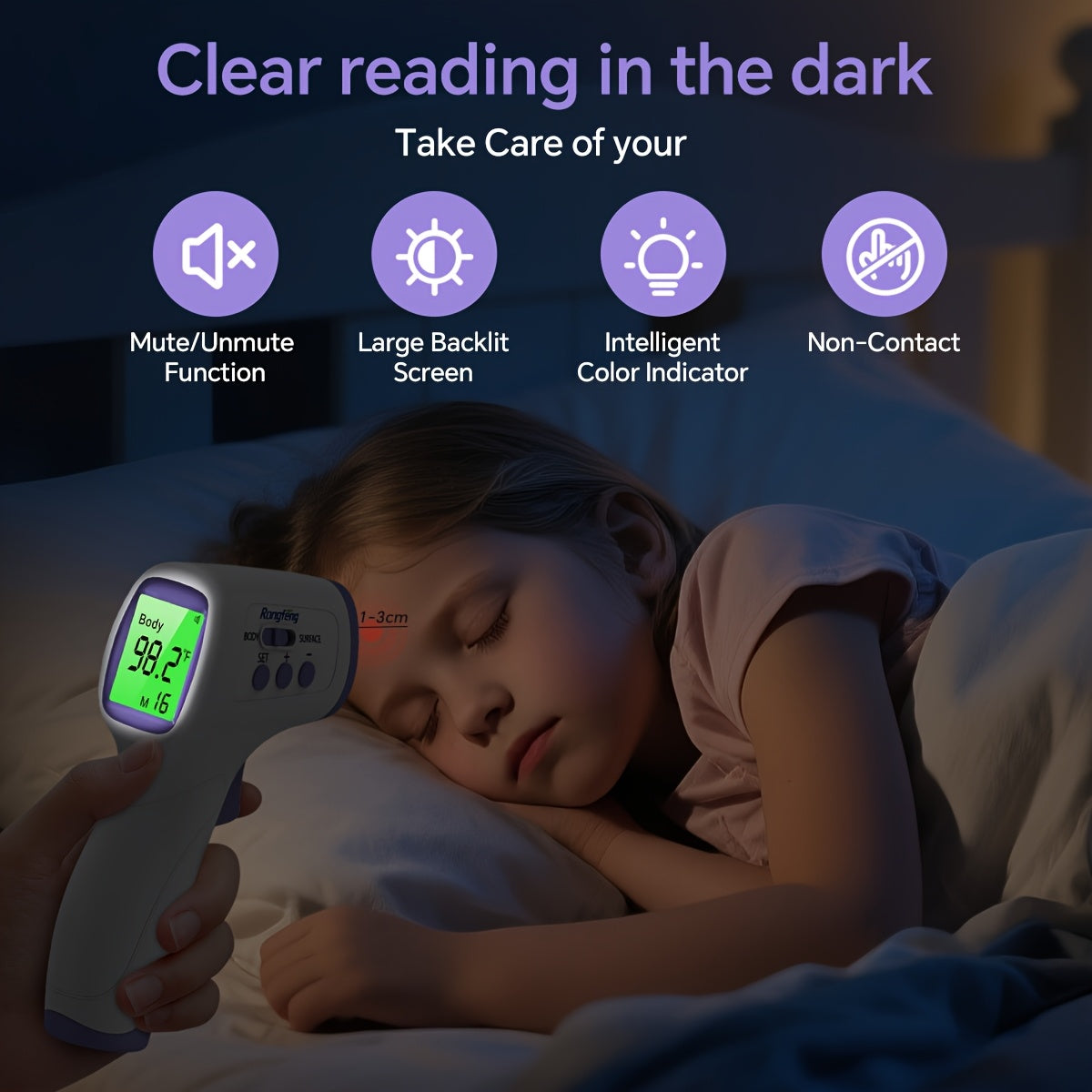 3-in-1 Contactless Forehead Thermometer for All Ages & with LCD Display, Fever Alarm, Silent & Memory Modes - Non-Contact Infrared Thermometer Suitable for Health Monitoring, Travel, Childcare - Ideal Gift!