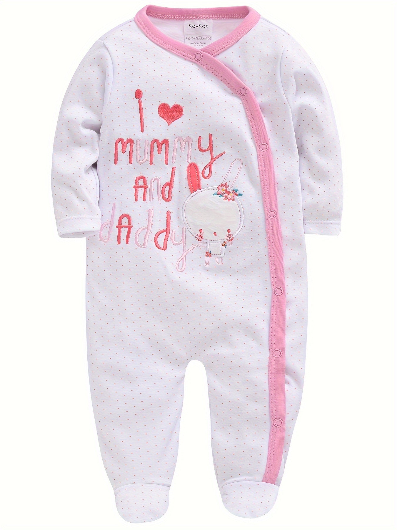 100% Cotton Print Newborn Baby Girl Soft Long Sleeve Footed Romper Cartoon Bunny Rabbit Floral, 0-12 Months