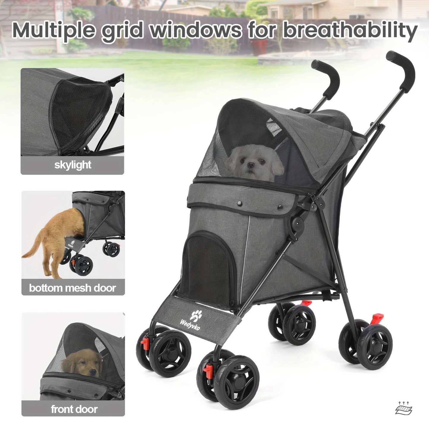 Wedyvko Travel Portable Dog Stroller, Pet Stroller for  Puppy Dogs & Cats, Up to 33 Lbs
