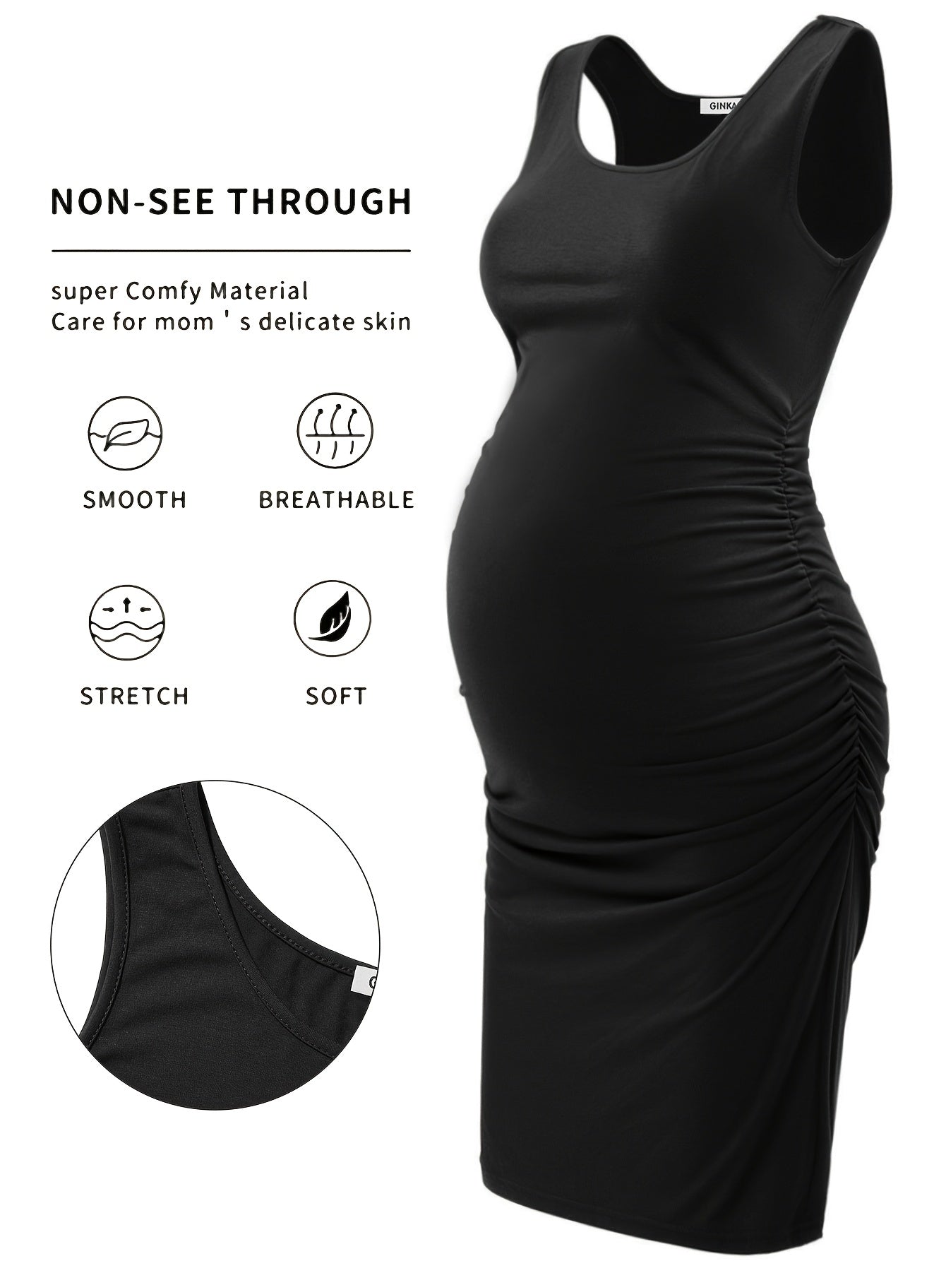 Maternity Tank Dresses - Women's Comfortable Crew-Neck Sleeveless Ruched Summer Dresses for Pregnant Women, All Seasons, Pregnancy Announcement Dresses - 2PCS