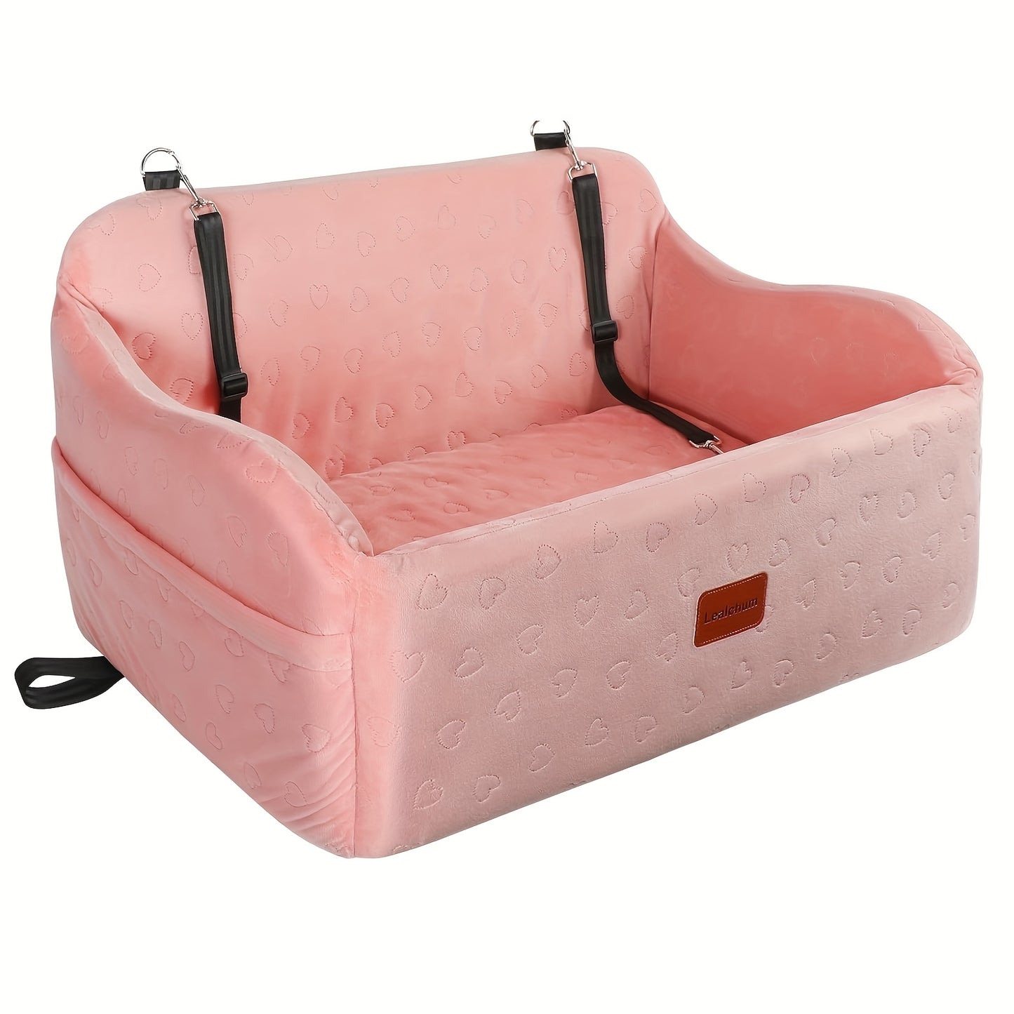 Memory Foam Dog Seat | Comfortable Car Dog Seat for Two Small Dogs or Large Dog up to 55lbs with Side Pockets and 3 Clip-on Safety Leashes, Plush Material, 30in x 19in