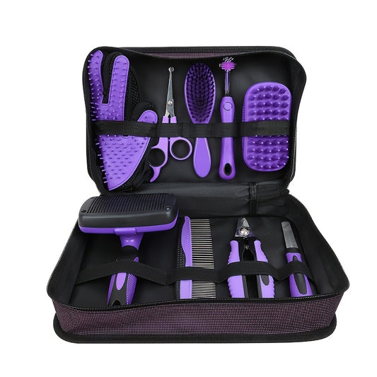 9pcs Professional Pet Grooming Tool Set Suitable for Dogs & Cats - Heavy-Duty Dog & Cat Nail Clippers, Brush Kit with Short/Long-Haired Trimming Tools, Complete Grooming Supplies for or for Breeds & Hair Types