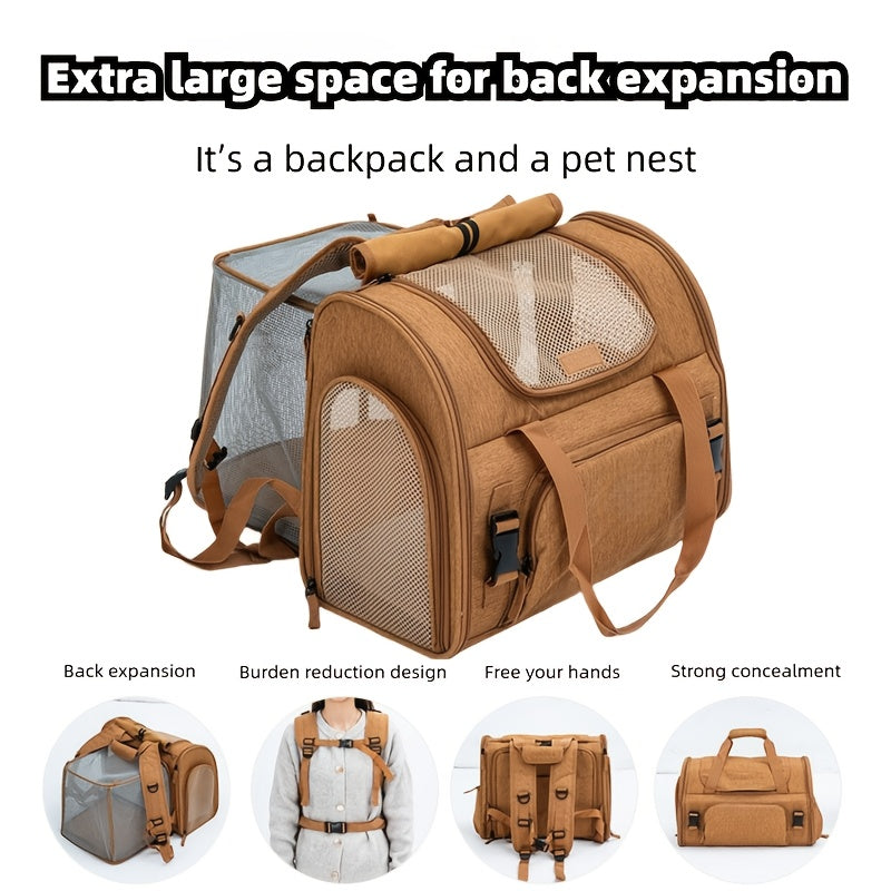 Airline Approved Expandable Cat Backpack Carrier - Breathable 4-Sided Mesh Ventilation & Locking Zippers | Heavy Duty Steel Frame for Small Medium Dogs | Triple Safety Straps & Easy Clean Travel Pet Backpack