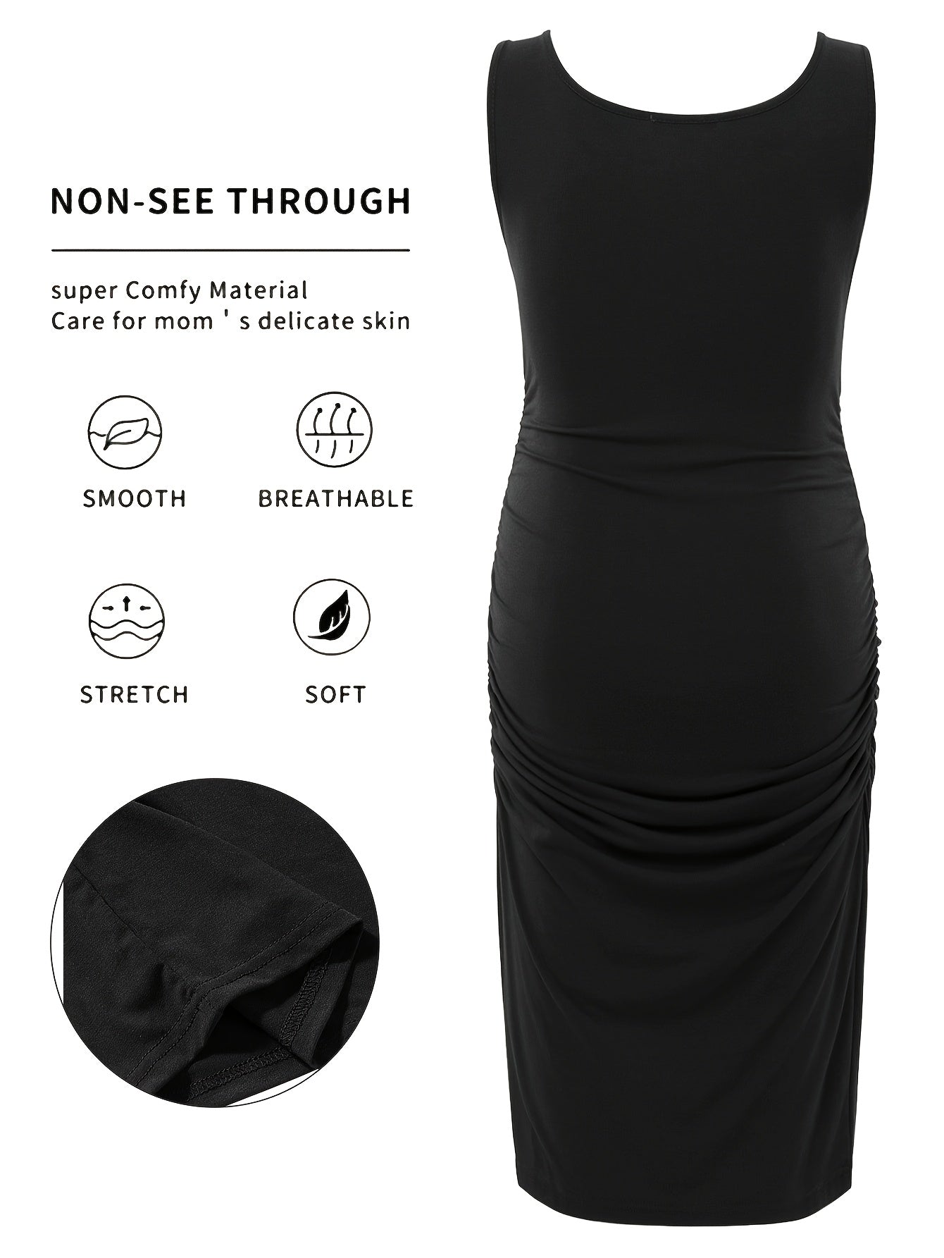 Maternity Tank Dresses - Women's Comfortable Crew-Neck Sleeveless Ruched Summer Dresses for Pregnant Women, All Seasons, Pregnancy Announcement Dresses - 2PCS