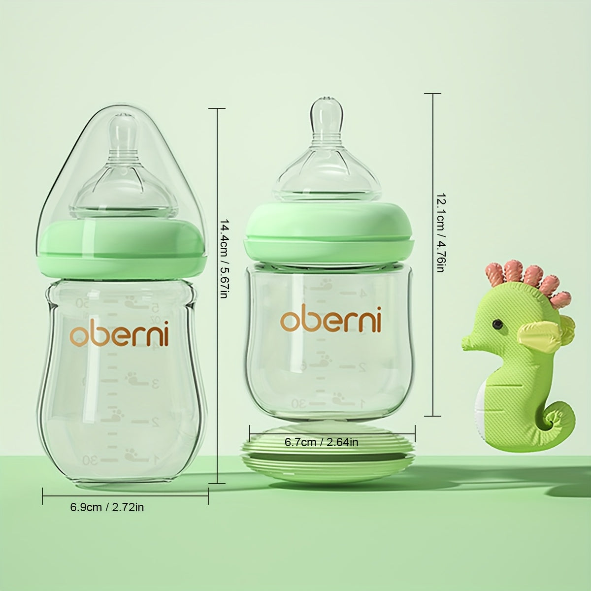 Oberni Glass Baby Bottles, 4.06oz/5.07oz Newborn Feeding Bottle For 0+ Months, BPA & BPS-Free, Baby Breastfeeding Milk Bottle With Slow Flow Nipple, Anti-Colic, Easy To Clean