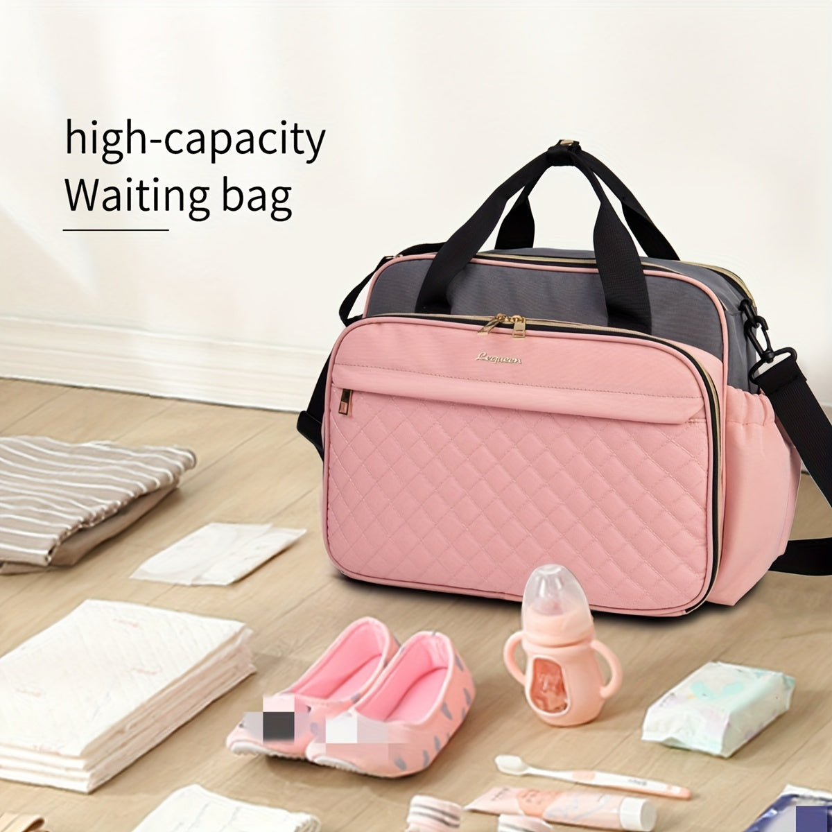 High-Capacity Diaper Bag - Multi-Functional, Oxford Fabric Diaper Bag with Quilted Design, Includes Crossbody Strap for Travel & Daily Use