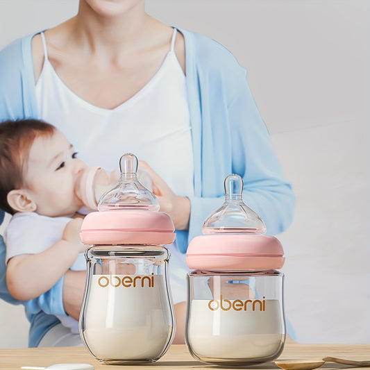 Oberni Glass Baby Bottles, 4.06oz/5.07oz Newborn Feeding Bottle For 0+ Months, BPA & BPS-Free, Baby Breastfeeding Milk Bottle With Slow Flow Nipple, Anti-Colic, Easy To Clean