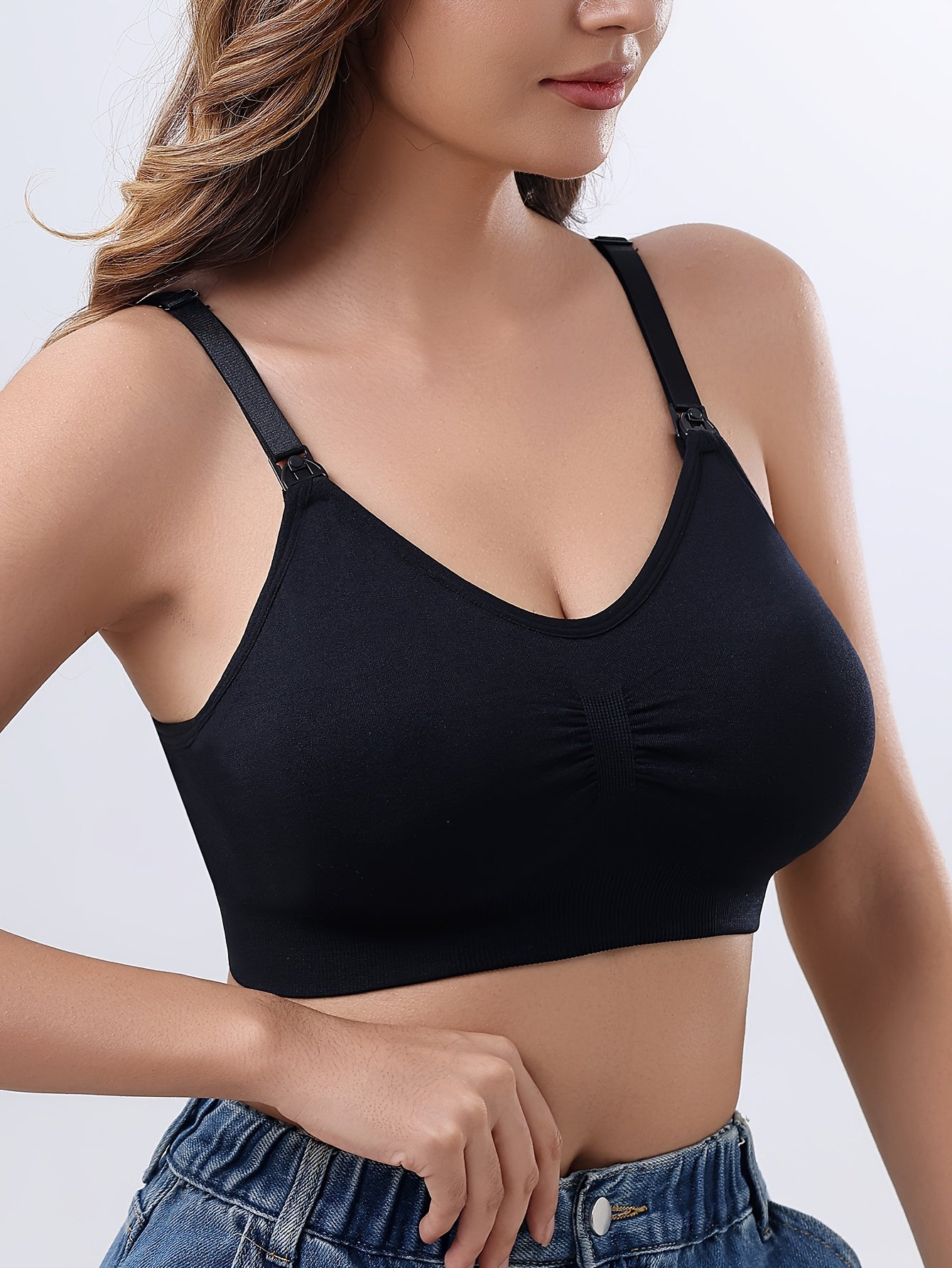 Nursing Breastfeeding Bra - Solid Color Removable Padding Comfortable Breathable Seamless Adjustable Straps - 3 Color, 3-Pack