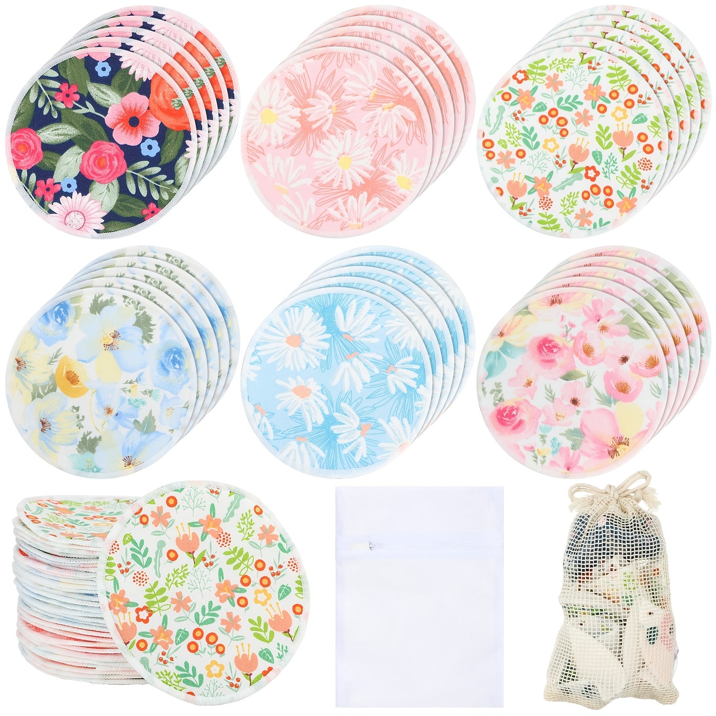 30pcs Reusable Breast Pads Nursing Covers with Wet And Laundry Bag Floral Nipple Pads for Breastfeeding Mom Gift Nursing Pad