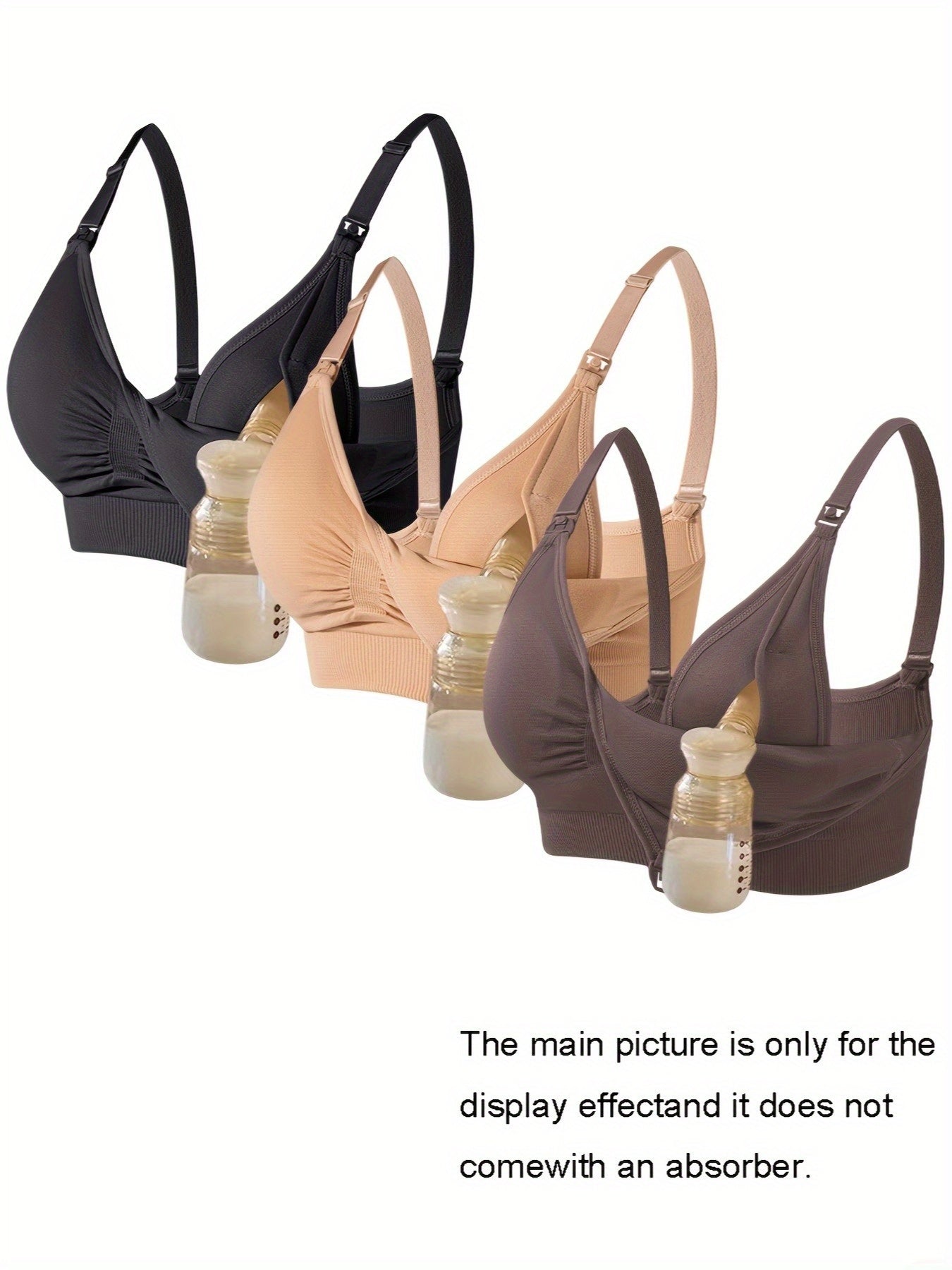 Nursing Breastfeeding Bra - Solid Color Removable Padding Comfortable Breathable Seamless Adjustable Straps - 3 Color, 3-Pack