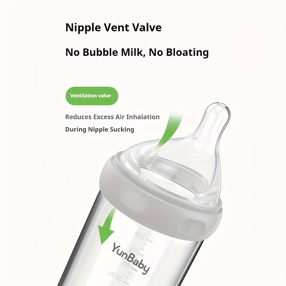 Natural Glass Baby Bottle | For Breastfeeding Babies, Newborn Anti-Colic Bottle Set With Slow Flow Nipple, 0+ Months, 6.9 Oz, 180ML, White, BPA-Free, Durable & Easy To Clean, Perfect Christmas Gift