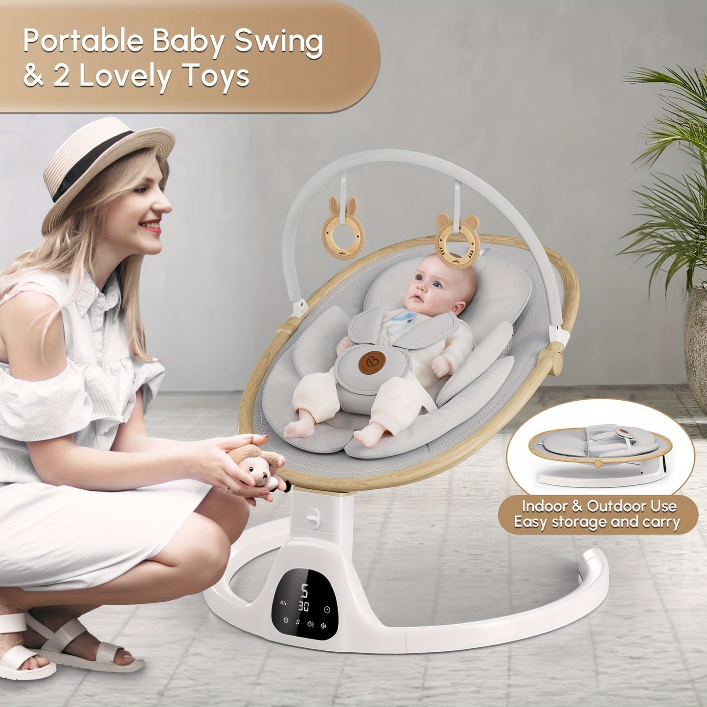 Baby Swings for Infants, Infant Swing with Music Speaker with 3 Seat Positions, 5 Speeds And Remote Control - Portable Baby Swing for Indoor And Outdoor
