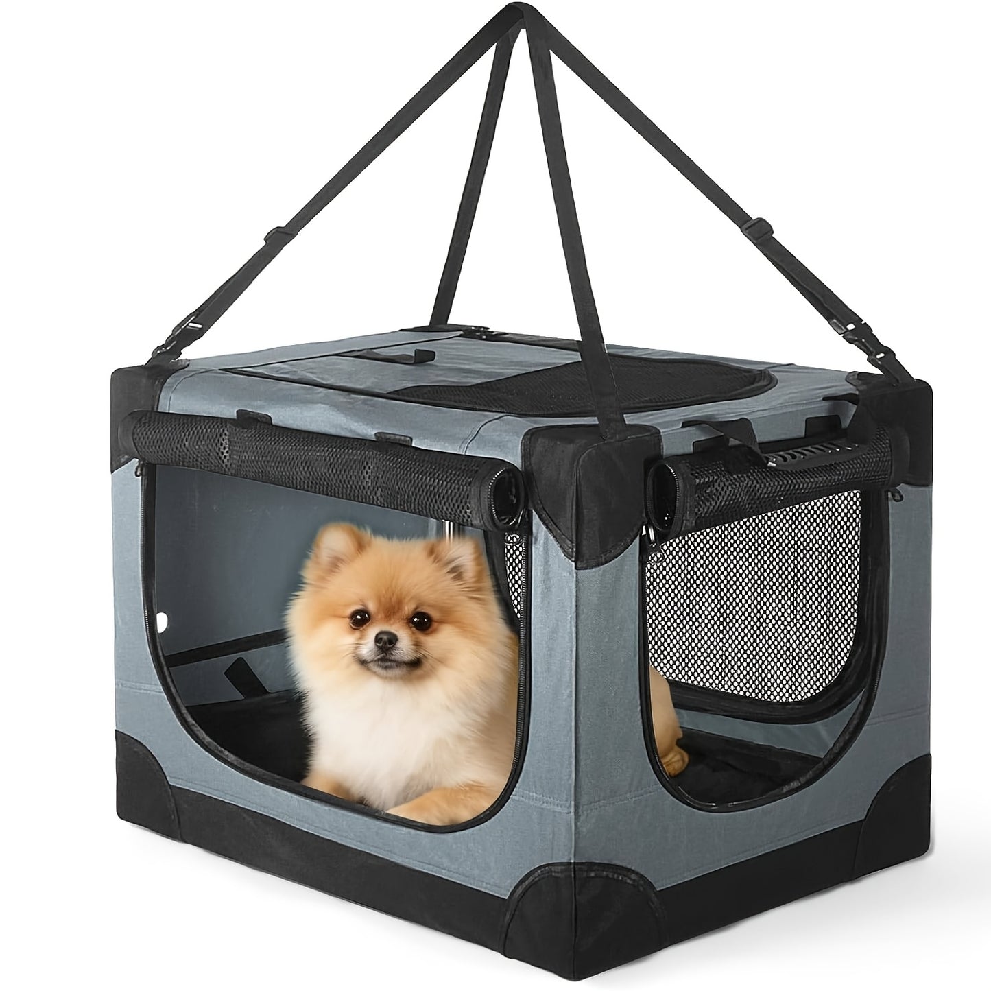 Collapsible Crate for Medium Size Dogs | 3-Door Foldable Soft Kennel with Chew Proof Mesh Windows for Indoor & Outdoor Travel, Folding Portable Soft Pet Dog Crate Carrier Kennel 24/30in, Zipper Closure