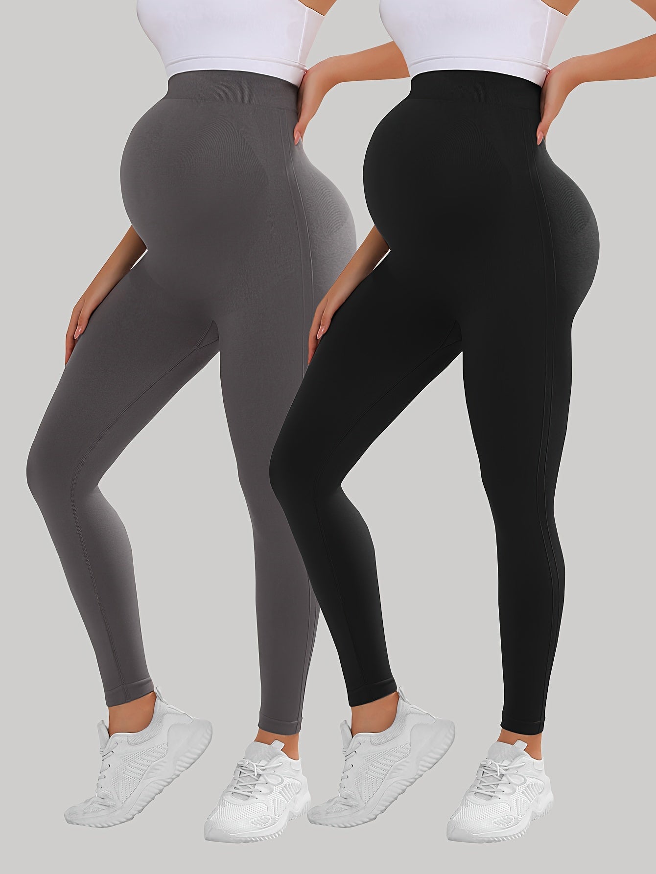 Maternity High Waist Tummy Control Butt Lifting Thigh Slimming & Breathable Softness Leggings -2pcs