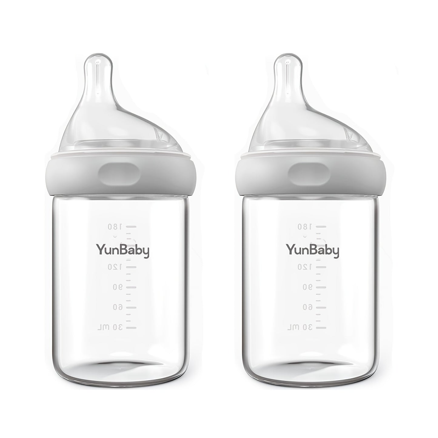 Natural Glass Baby Bottle | For Breastfeeding Babies, Newborn Anti-Colic Bottle Set With Slow Flow Nipple, 0+ Months, 6.9 Oz, 180ML, White, BPA-Free, Durable & Easy To Clean, Perfect Christmas Gift