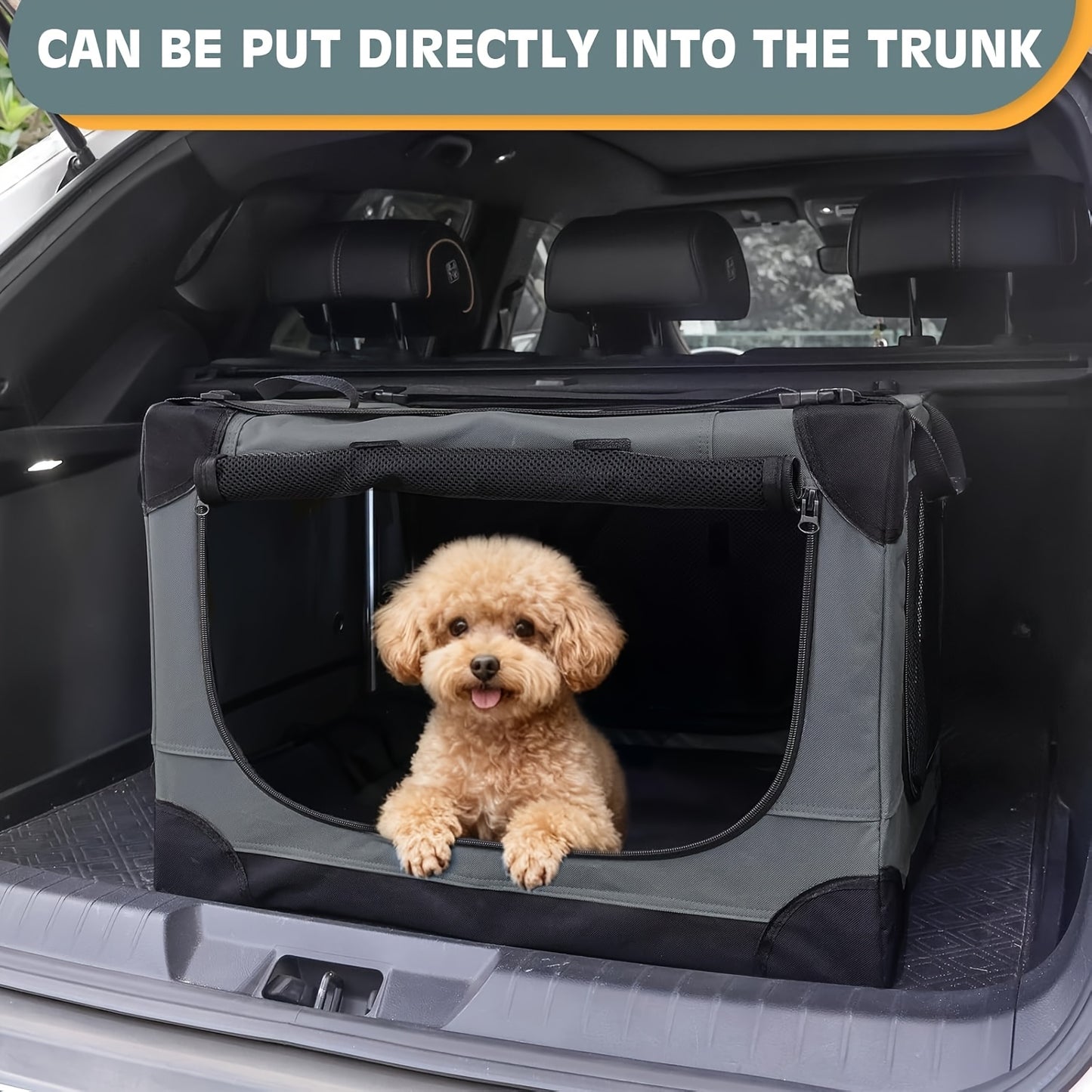 Collapsible Crate for Medium Size Dogs | 3-Door Foldable Soft Kennel with Chew Proof Mesh Windows for Indoor & Outdoor Travel, Folding Portable Soft Pet Dog Crate Carrier Kennel 24/30in, Zipper Closure