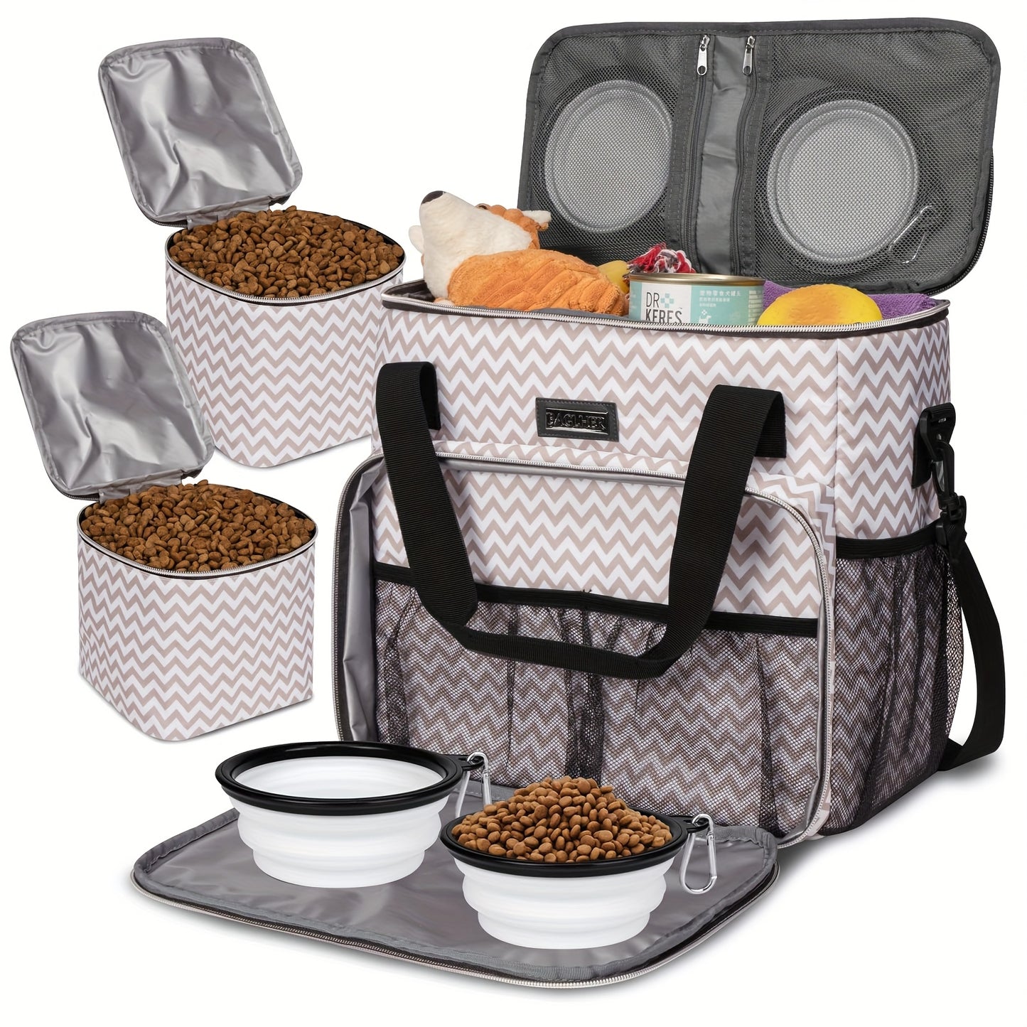 BAGLHER Thickened Pet Supplies Handbag, Portable and Easy to Carry, with Snacks, Toys, and Clothes for Cats and Dogs All in One Bag, and Comes with Two Folding Bowls and Two Food Baskets