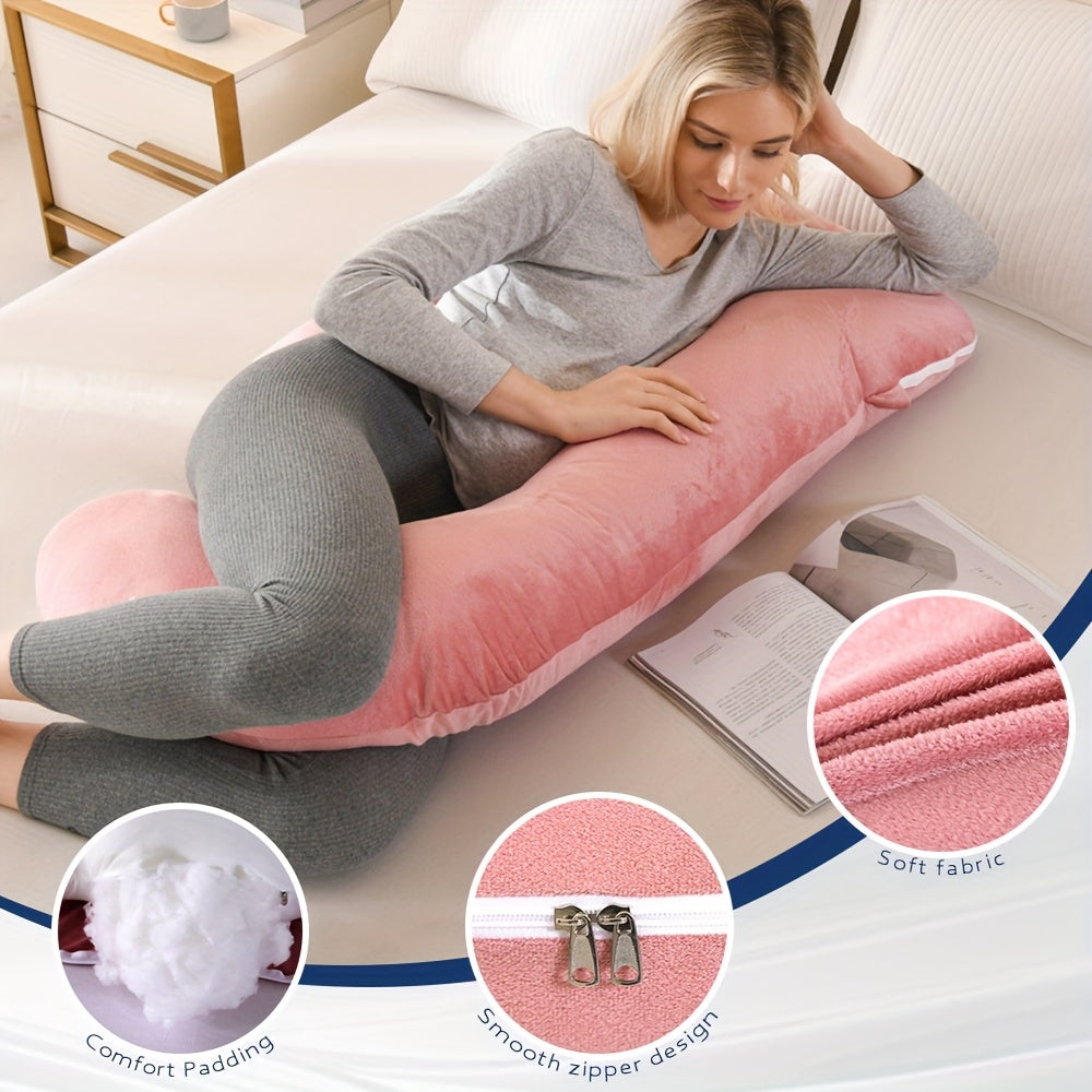 41" Compact J-Shaped Pregnancy Pillow with Removable Velvet Pillowcase - Ergonomic Belly & Hip Support for Side Sleepers, Breathable Memory Foam, Machine Washable Luxury Velvet Design - Ideal Gift for Expectant Mothers, Mater