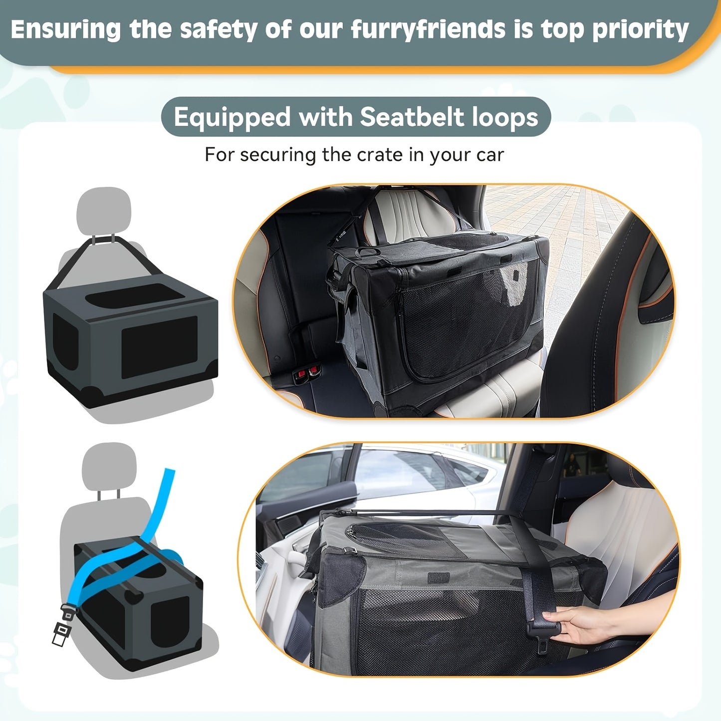 Collapsible Crate for Medium Size Dogs | 3-Door Foldable Soft Kennel with Chew Proof Mesh Windows for Indoor & Outdoor Travel, Folding Portable Soft Pet Dog Crate Carrier Kennel 24/30in, Zipper Closure