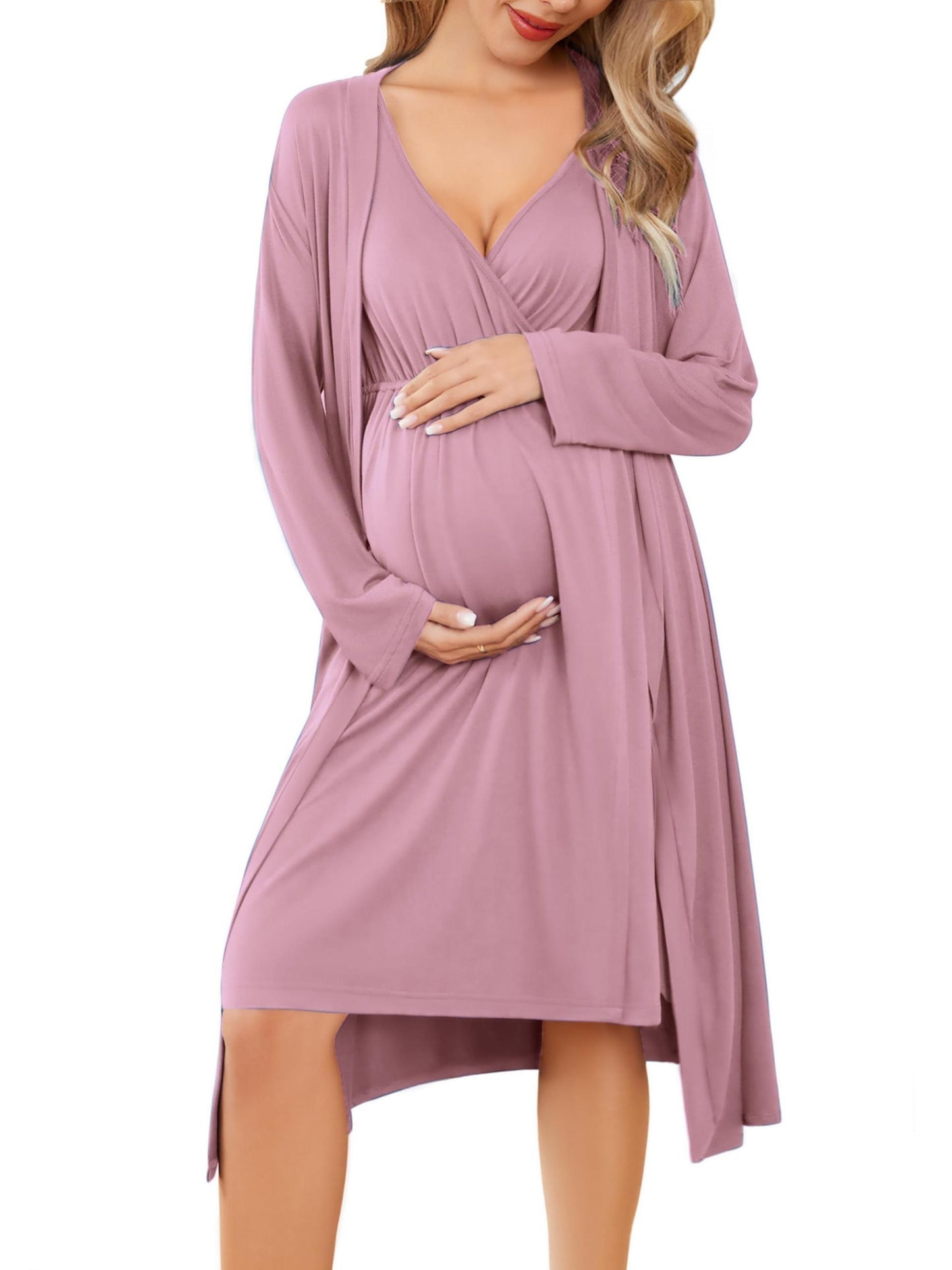 Nursing Maternity Gown and Robe Set Labor Delivery Nursing Nightgowns for Breastfeeding Pregnancy Clothes