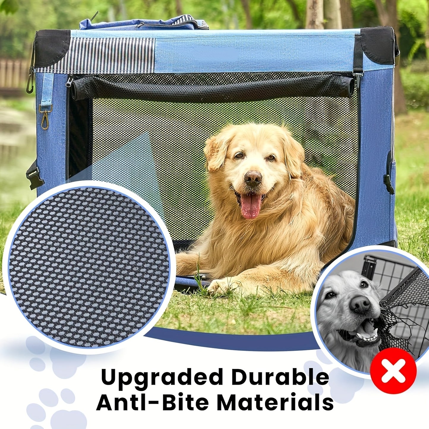 Nomipaw Pet Soft Collapsible Dog Crate - 26/30/36 Inch Portable Travel Dog Crate for Medium/Large Dogs Indoor & Outdoor, 3-Door Pet Crate with Durable Mesh Windows & Storage Bag, Blue