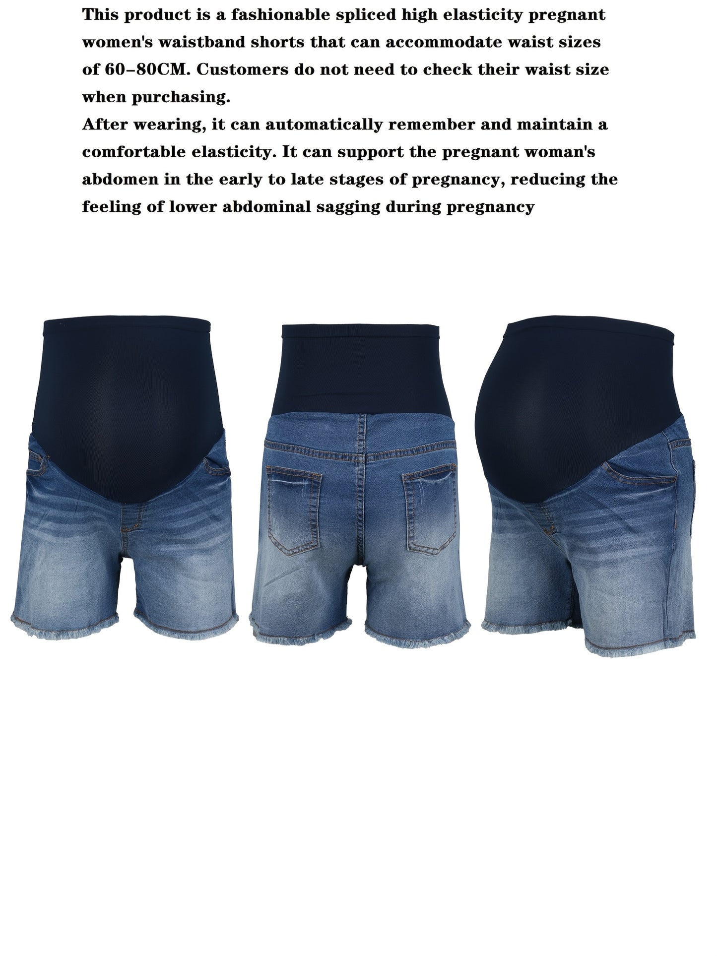Maternity High Elasticity Abdominal Support Fashion Frayed Hem Five-Point Shorts, Solid Color, Nylon, Regular Fit, for Spring/Summer/Fall, 2025 New Collectio