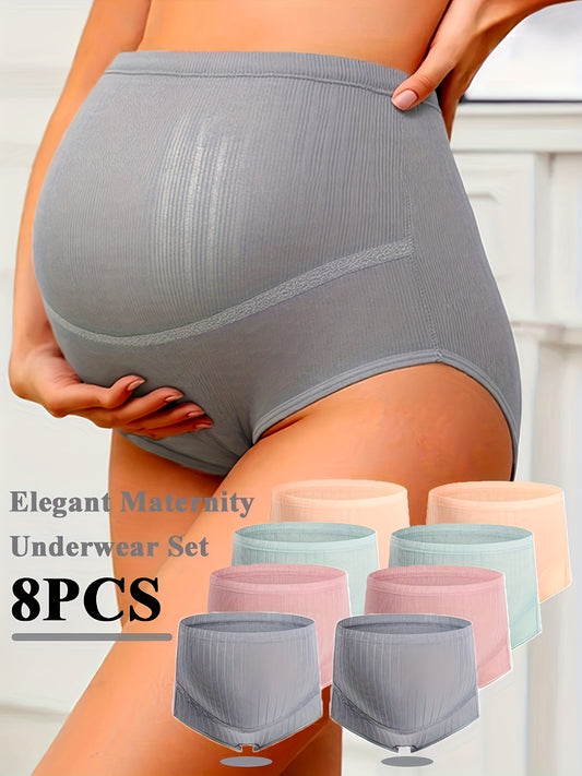 Maternity Solid Color Briefs with Elastic Mid-Rise Design - 8pcs