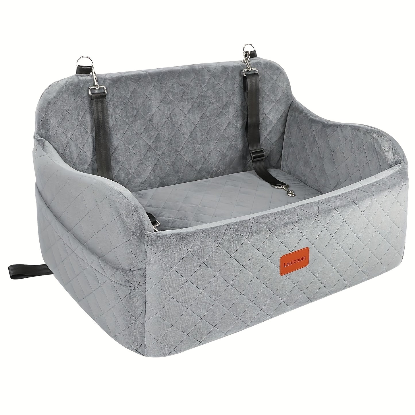 Memory Foam Dog Seat | Comfortable Car Dog Seat for Two Small Dogs or Large Dog up to 55lbs with Side Pockets and 3 Clip-on Safety Leashes, Plush Material, 30in x 19in