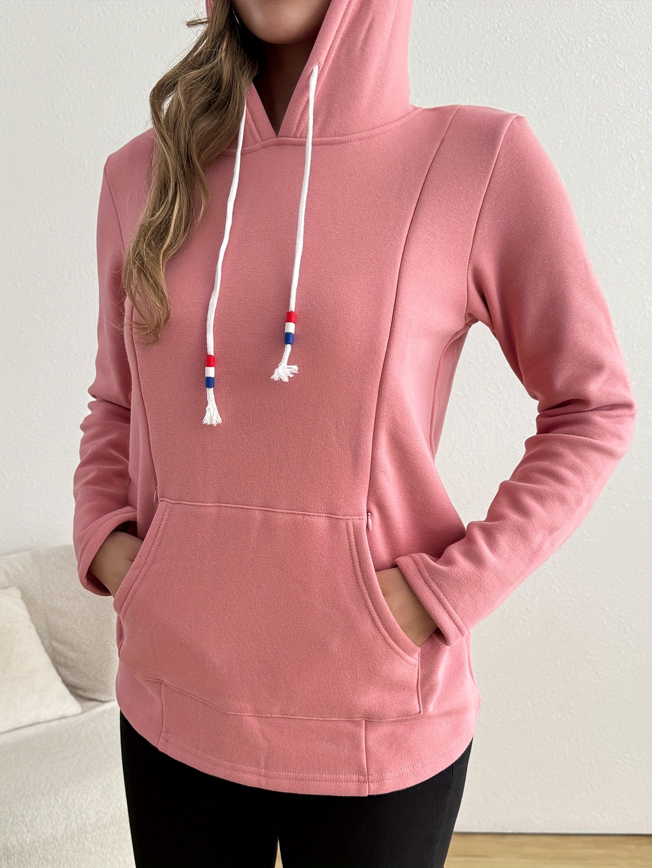 Nursing Hooded Sweatshirt Lined Thick Warm, Suitable for Pregnancy and Postpartum Nursing Period 1pc, Fall Winter
