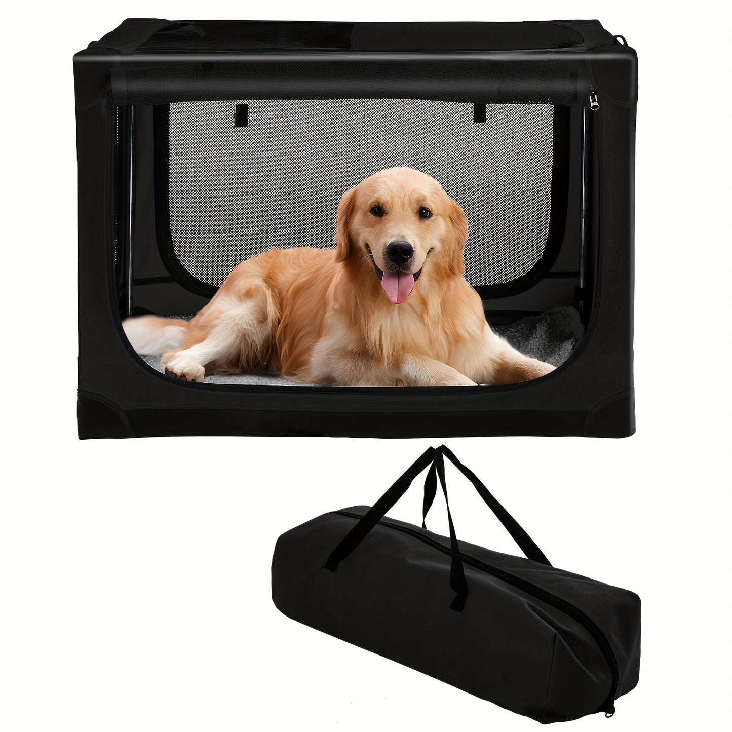 30/36/42 Inch Collapsible Travel Dog Crate, Halloween Or Christmas Gift, for Medium Large Dogs, Portable Dog Crate 4-Door Foldable Soft Kennel with Chew-Proof Mesh Windows for Indoor & Outdoor Travel, with Storage Bag (black)