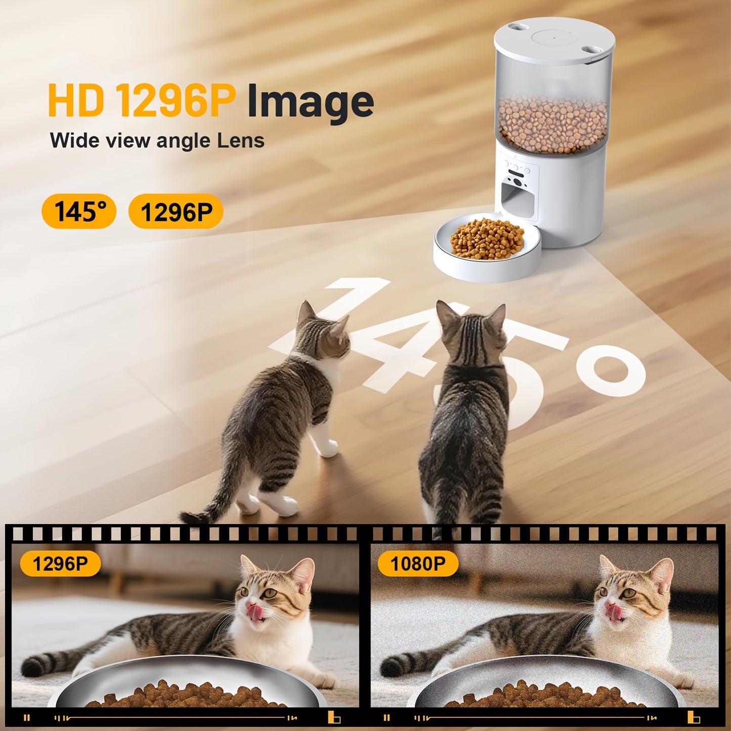 Smart Automatic Pet Feeder with WiFi Camera, Smart for cat Feeder Automatically, 1296P FHD Video Night Vision, Voice Recording, App Control, Stainless Steel Bowl, 5G And 2.4G Wi-Fi, Pet Dry Food Dispenser for Cats And Dogs, A