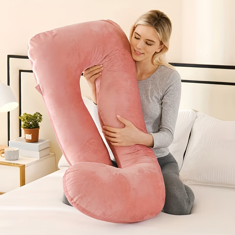 41" Compact J-Shaped Pregnancy Pillow with Removable Velvet Pillowcase - Ergonomic Belly & Hip Support for Side Sleepers, Breathable Memory Foam, Machine Washable Luxury Velvet Design - Ideal Gift for Expectant Mothers, Mater