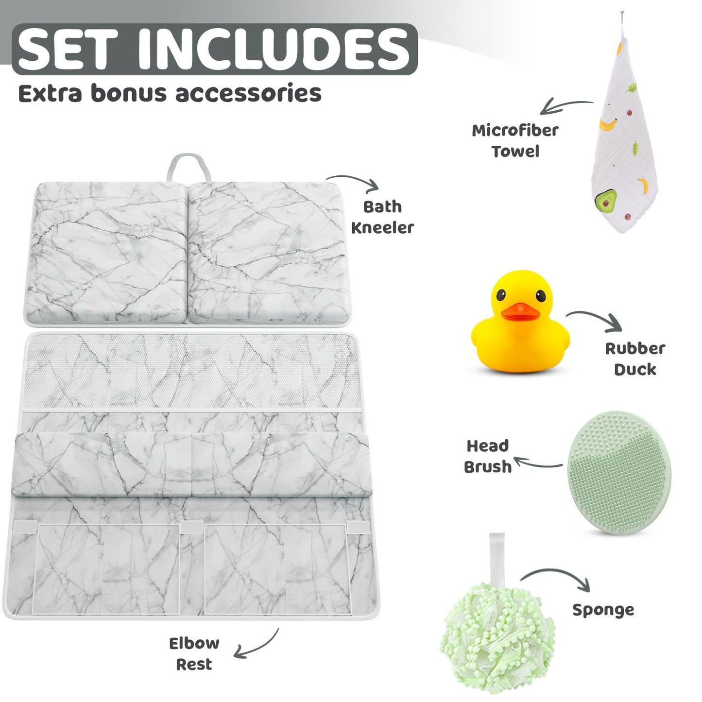 Bath Kneeler and Elbow Kneeling Rest Pad Set for Baby Bathing – Waterproof Soft Memory Foam Mat Organizer Babies & Toddler Bathing Time Toys Sponge