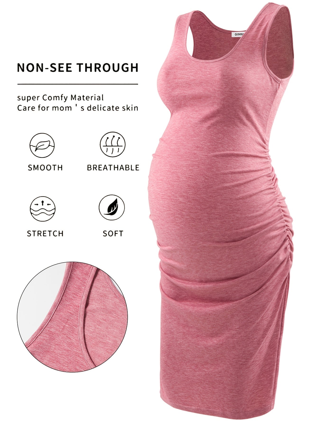 Maternity Tank Dresses - Women's Comfortable Crew-Neck Sleeveless Ruched Summer Dresses for Pregnant Women, All Seasons, Pregnancy Announcement Dresses - 2PCS