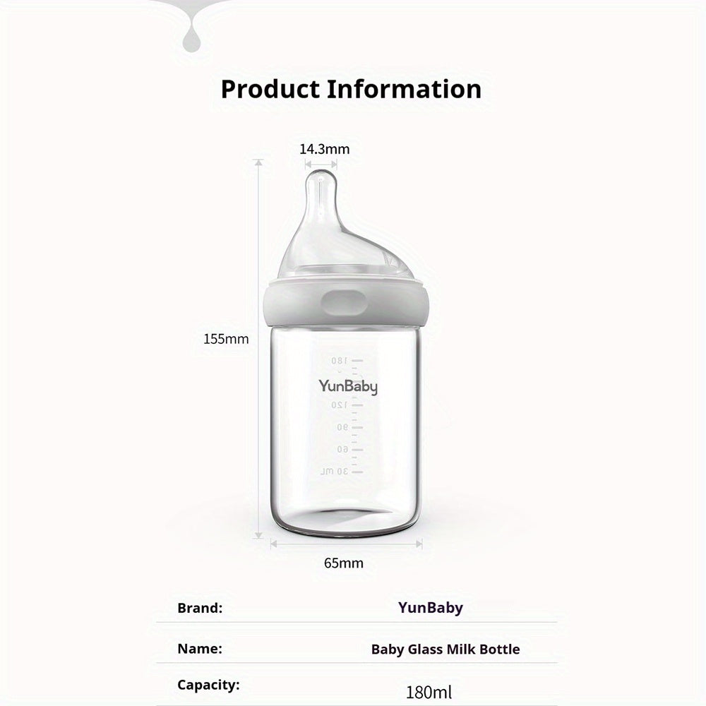 Natural Glass Baby Bottle | For Breastfeeding Babies, Newborn Anti-Colic Bottle Set With Slow Flow Nipple, 0+ Months, 6.9 Oz, 180ML, White, BPA-Free, Durable & Easy To Clean, Perfect Christmas Gift