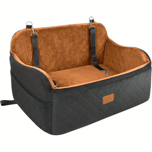 Adjustable, Washable Dog Car Seat for Medium and Large Dogs | Pet Travel Car Bed with Seat Belt Pass-Through, Fully Removable, 3 Straps for Easy Installation