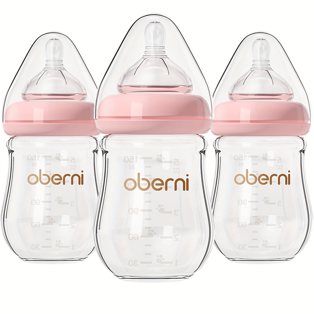 Oberni Glass Baby Bottles, 4.06oz/5.07oz Newborn Feeding Bottle For 0+ Months, BPA & BPS-Free, Baby Breastfeeding Milk Bottle With Slow Flow Nipple, Anti-Colic, Easy To Clean