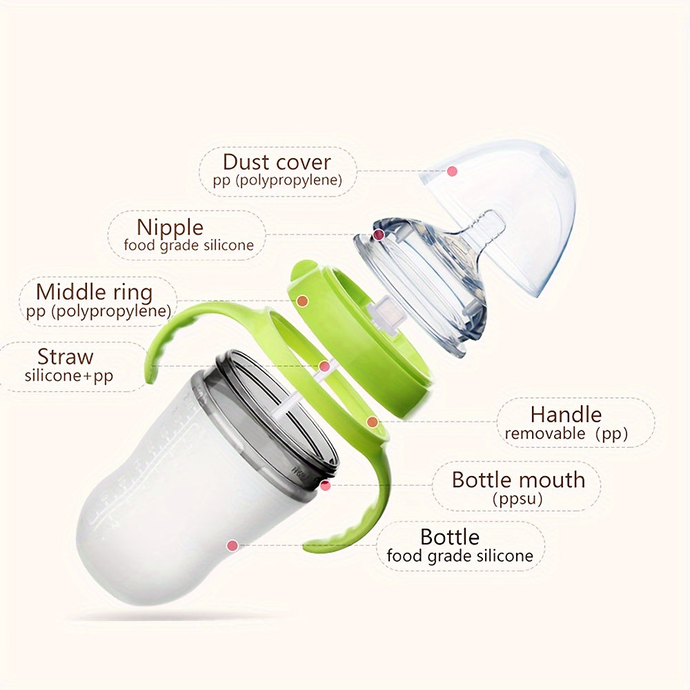 Silicone Baby Bottles for Newborns, Featuring Straws And Gravity Balls, Includes Two Replacement Nipples