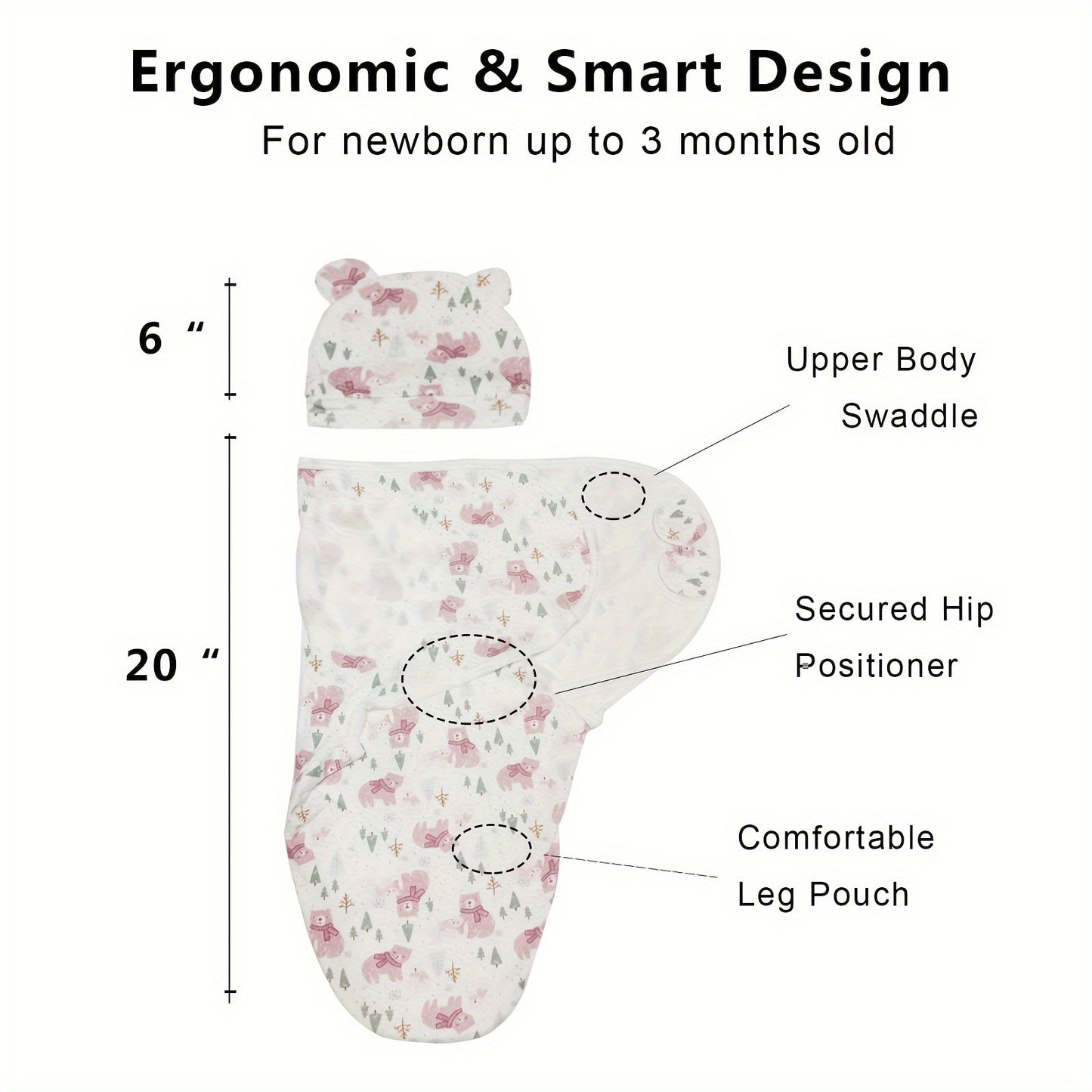 3-Pack Baby Swaddle Sacks - Newborn Ergonomic Swaddles Suitable for 0-3 Months, Breathable Bodysuit for &, for Bed or Travel, Diaper Change