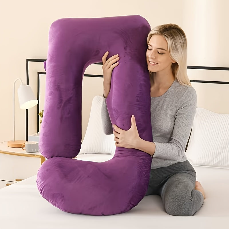 41" Compact J-Shaped Pregnancy Pillow with Removable Velvet Pillowcase - Ergonomic Belly & Hip Support for Side Sleepers, Breathable Memory Foam, Machine Washable Luxury Velvet Design - Ideal Gift for Expectant Mothers, Mater