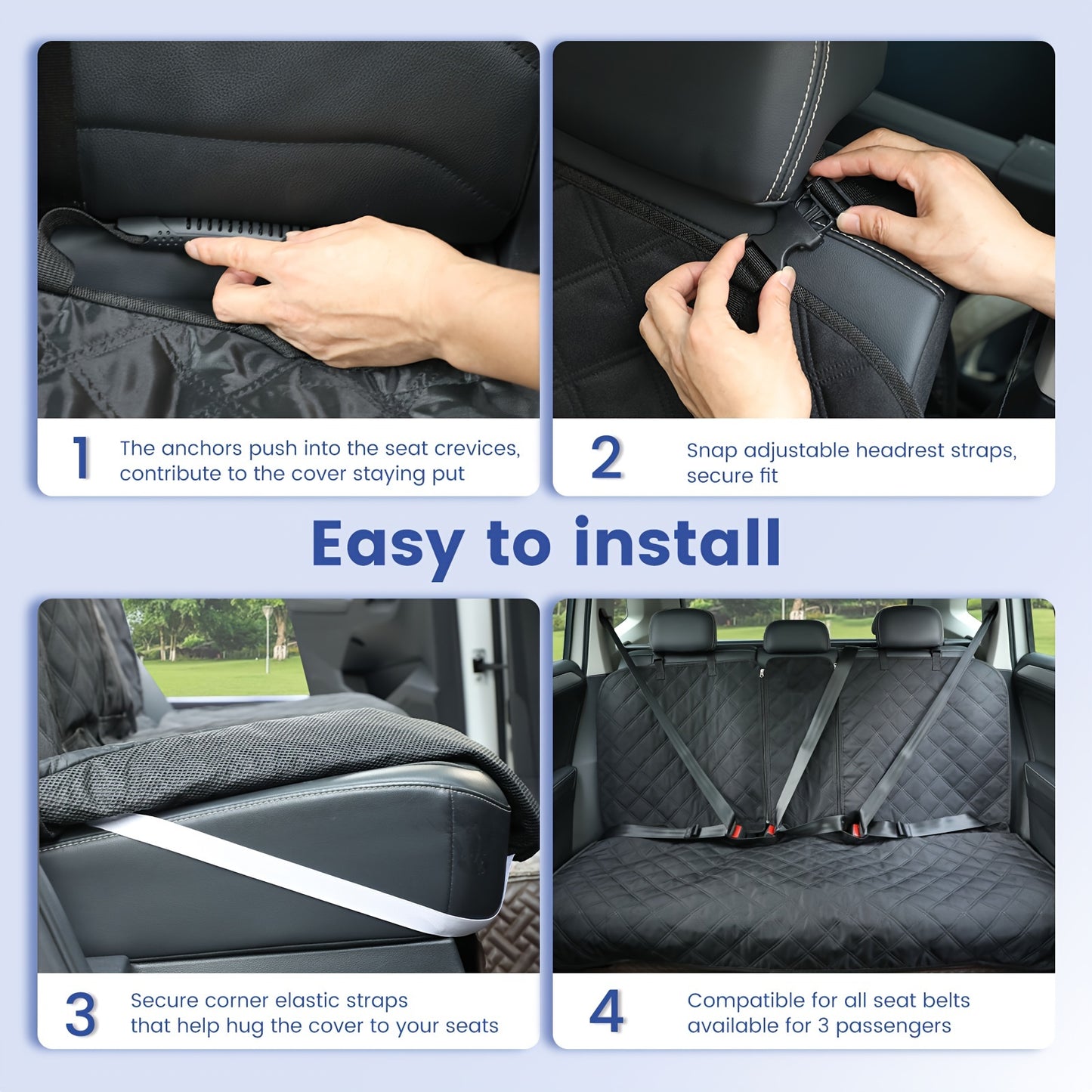60/40 Split Back Seat Cover for Cars, Trucks, SUVs | 900D Easy Cleanup Fabric Car Seat Protector Great for Messy Kids and Drooling Pet Dogs - Black