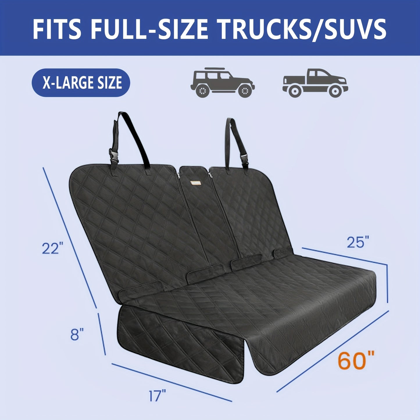 60/40 Split Back Seat Cover for Cars, Trucks, SUVs | 900D Easy Cleanup Fabric Car Seat Protector Great for Messy Kids and Drooling Pet Dogs - Black