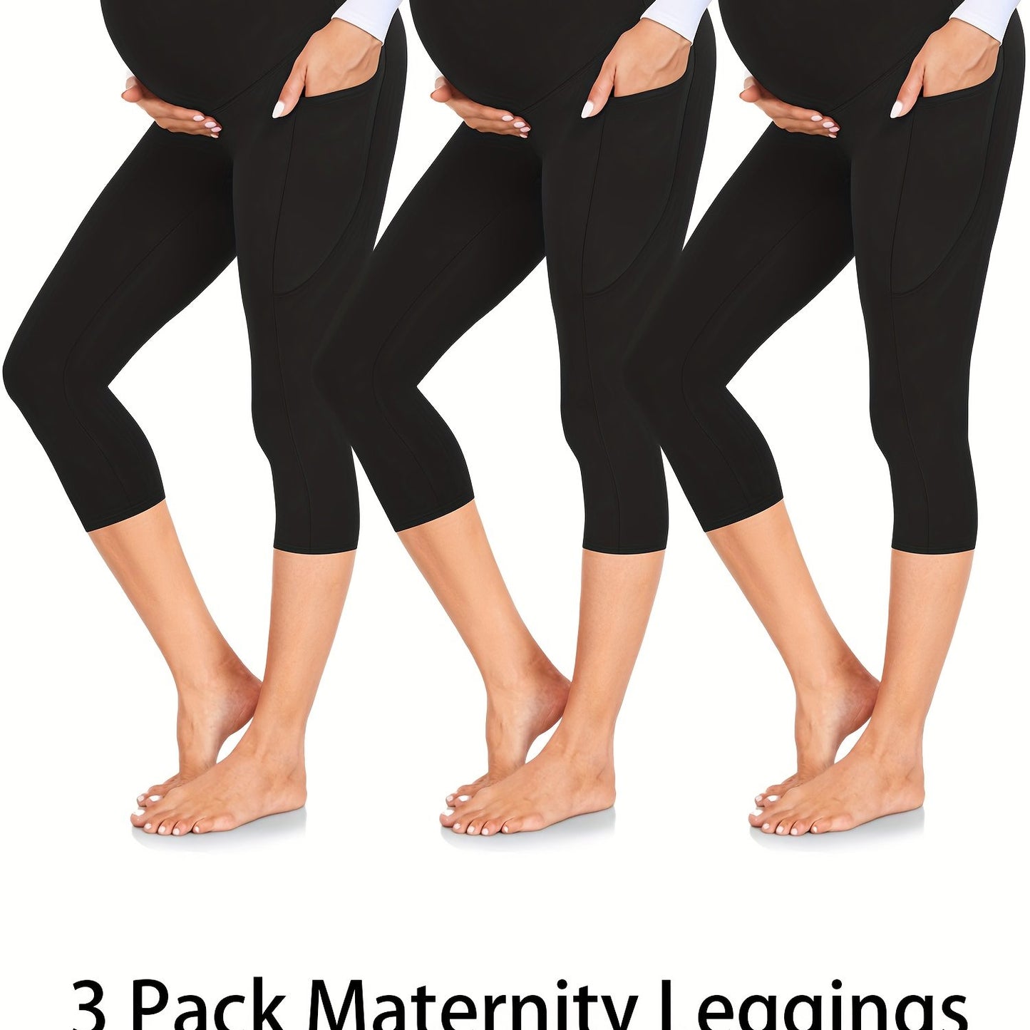 3 Pack Maternity Leggings with Pockets Over The Belly, Womens Workout Yoga Pregnancy Pants - Soft Workout Pregnancy Yoga Pants